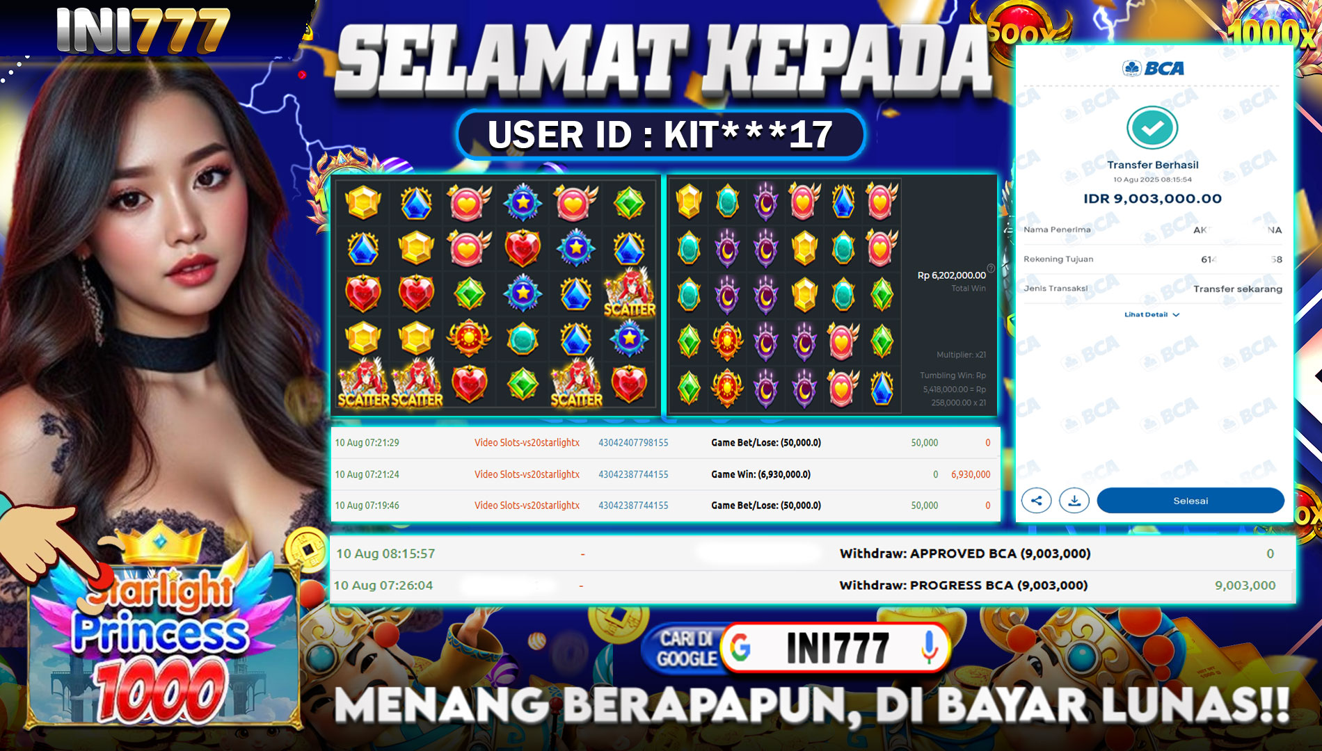 INI777 di Game Starlight Princes 1000 RP.9.003.000 LUNAS