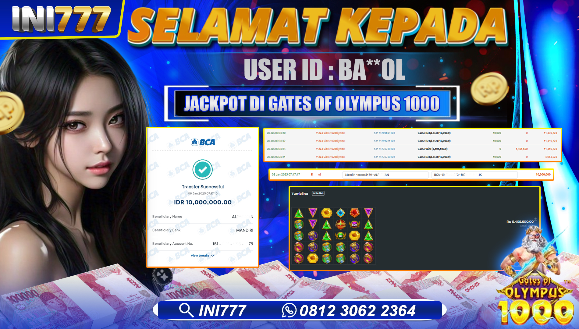 INI777 di Game Slot Gates Of Olympus 1000 RP.10.000.000 LUNAS
