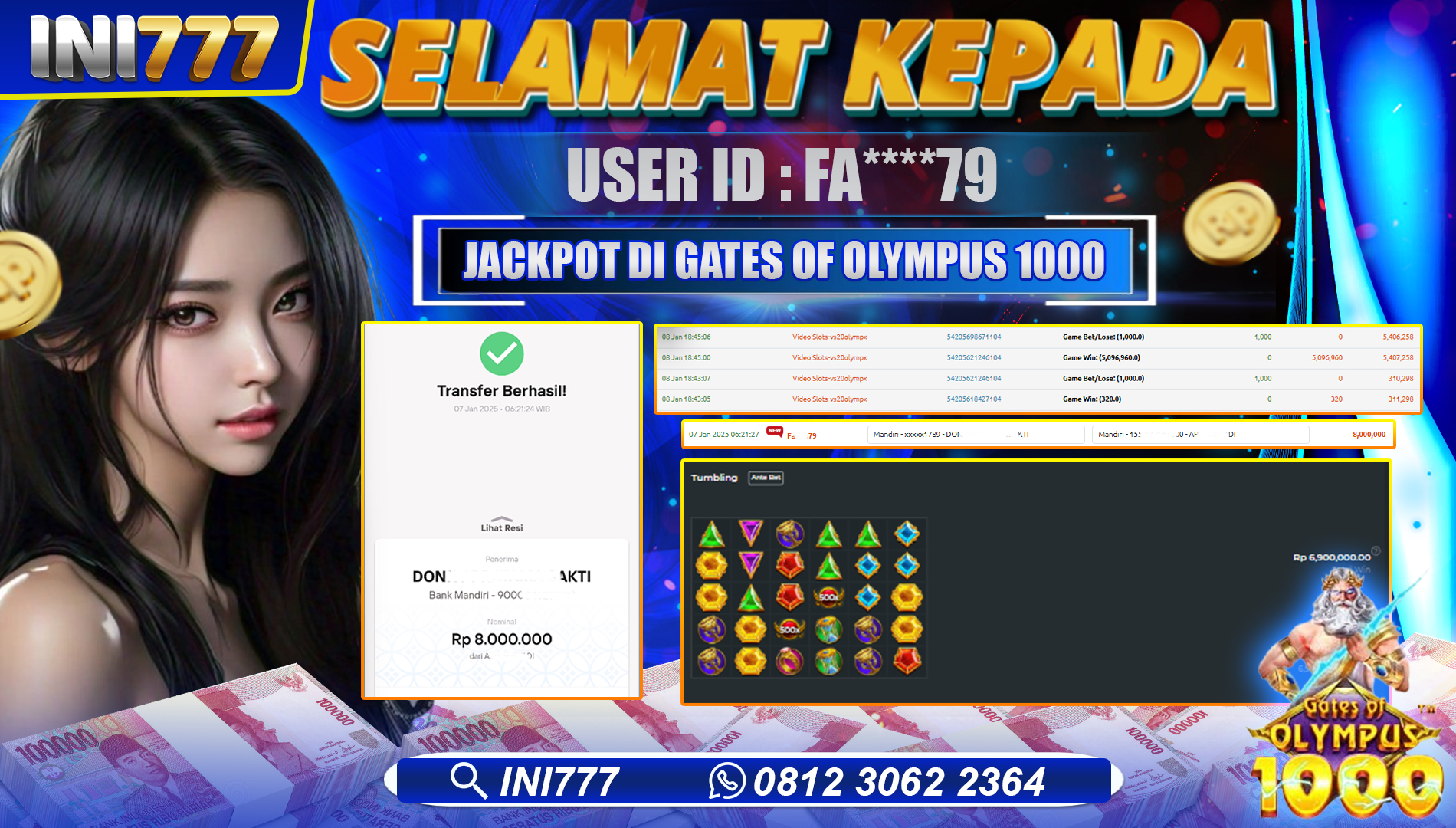 INI777 di Game Slot Gates Of Olympus 1000 RP.8.000.000 LUNAS