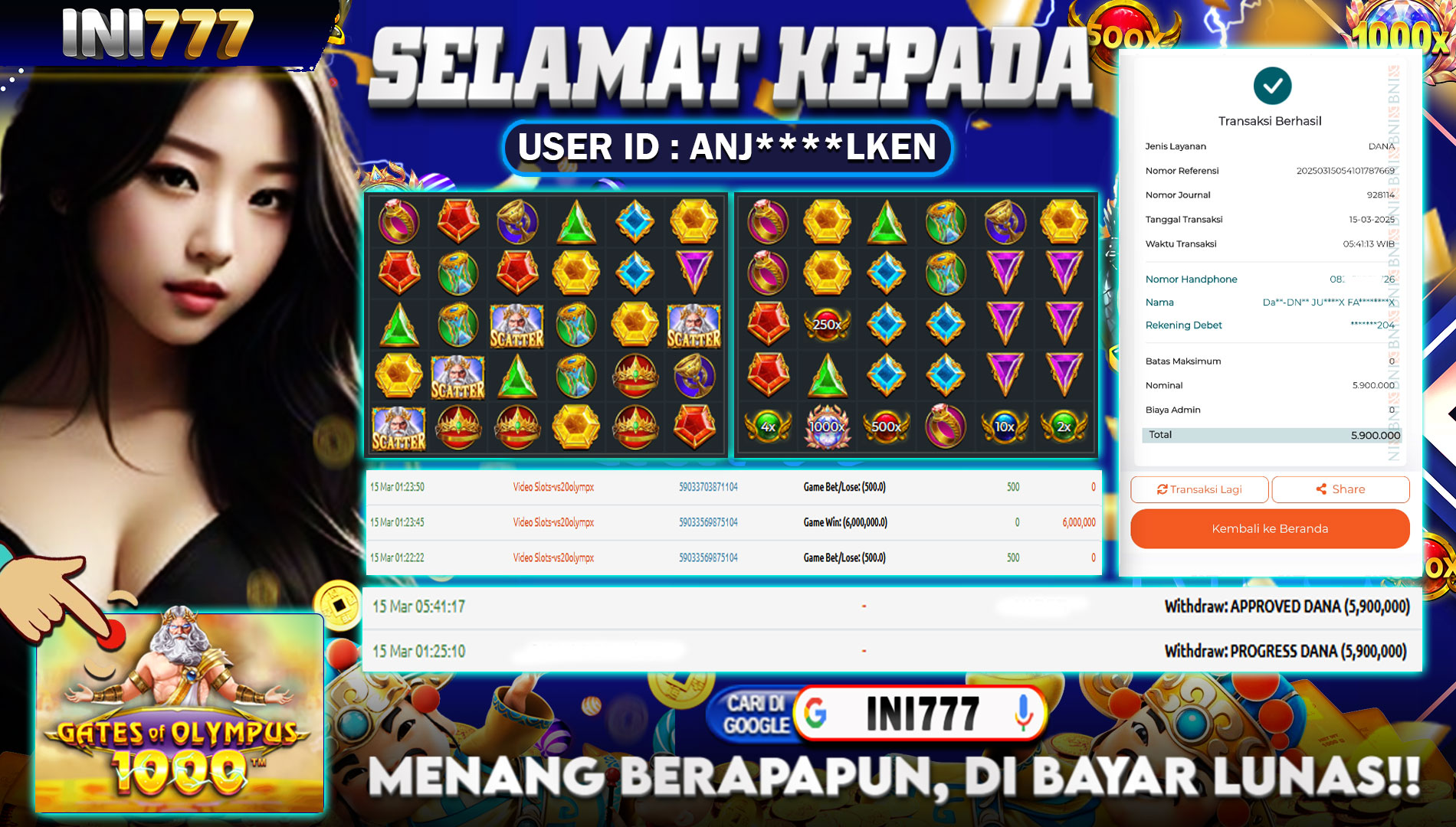 INI777 di Game Gates of Olympus 1000 RP.5.900.000 LUNAS