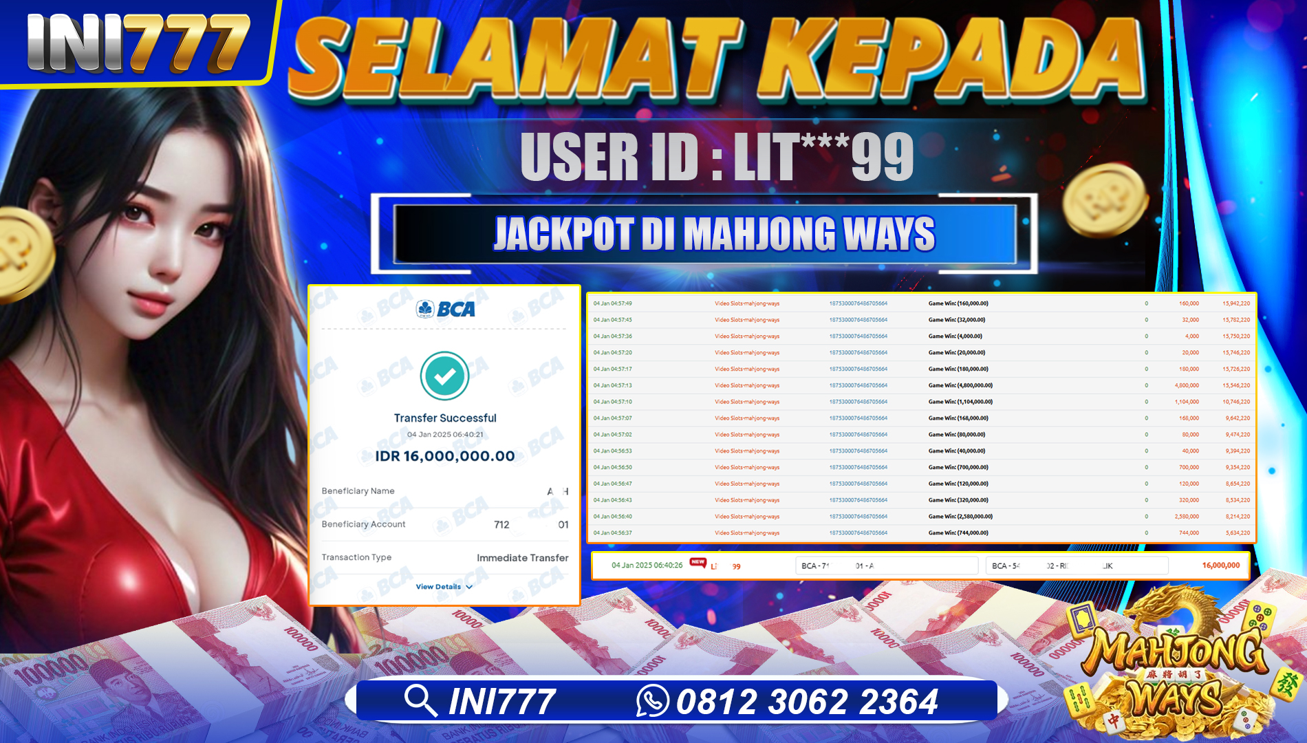 INI777 di Game Slot Mahjong Ways RP.16.000.000 LUNAS