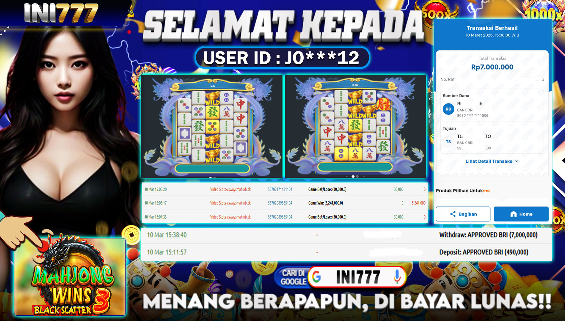 INI777 di Game Mahjong Wins 3 - Black Scatter RP.7.000.000 LUNAS