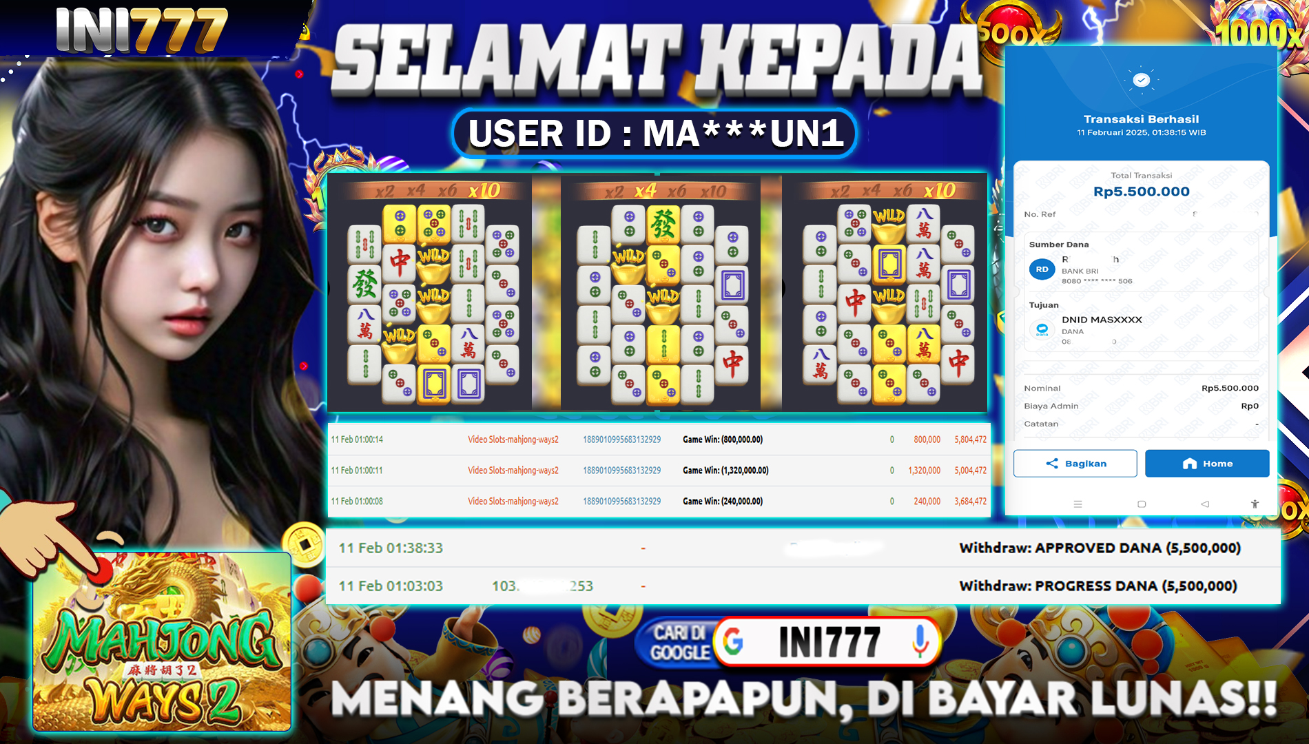 INI777 di Game Slot Mahjong Ways 2 RP.5.500.000 LUNAS