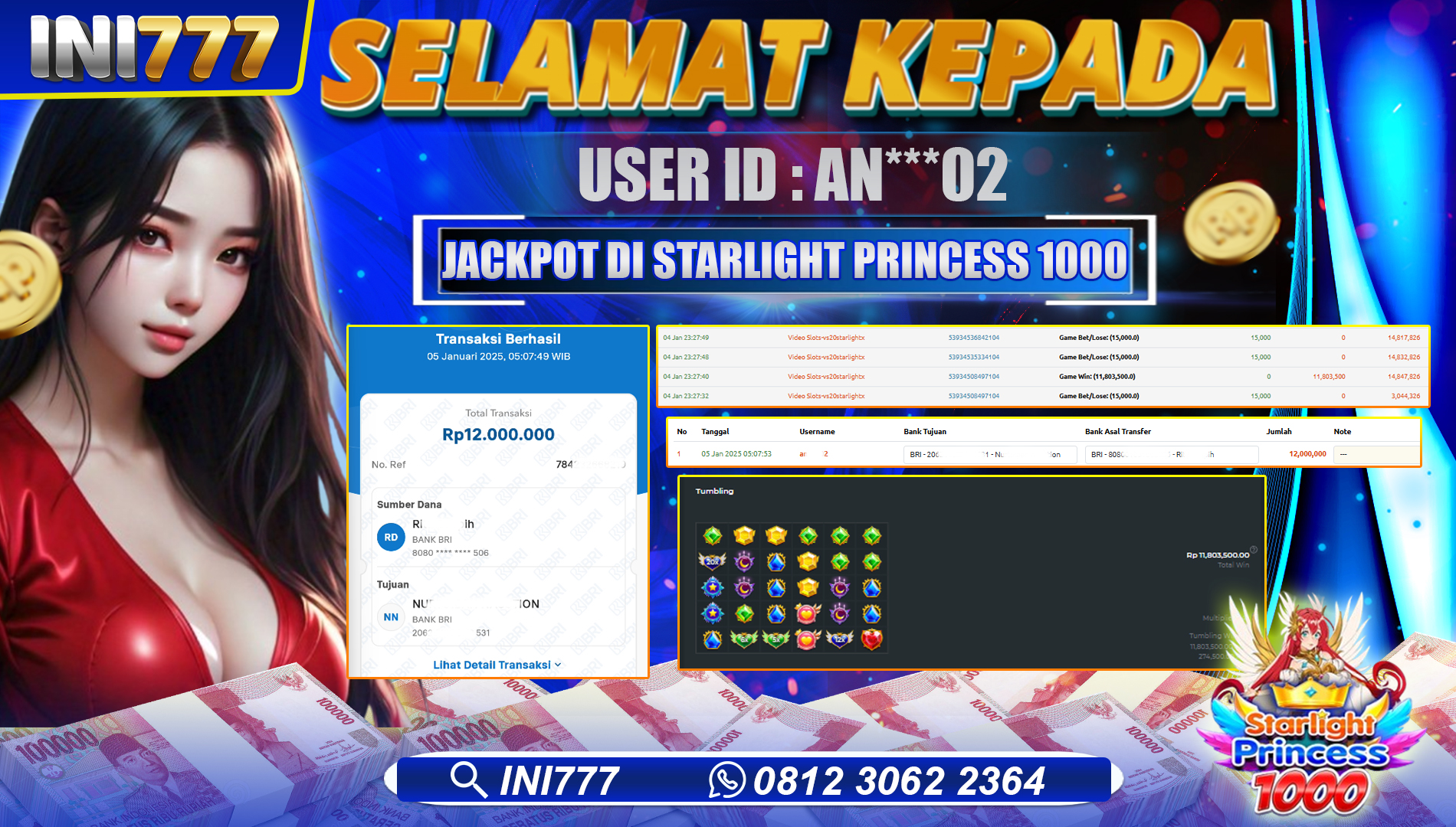 INI777 di Game Slot Starlight Princess 1000 RP.12.000.000 LUNAS