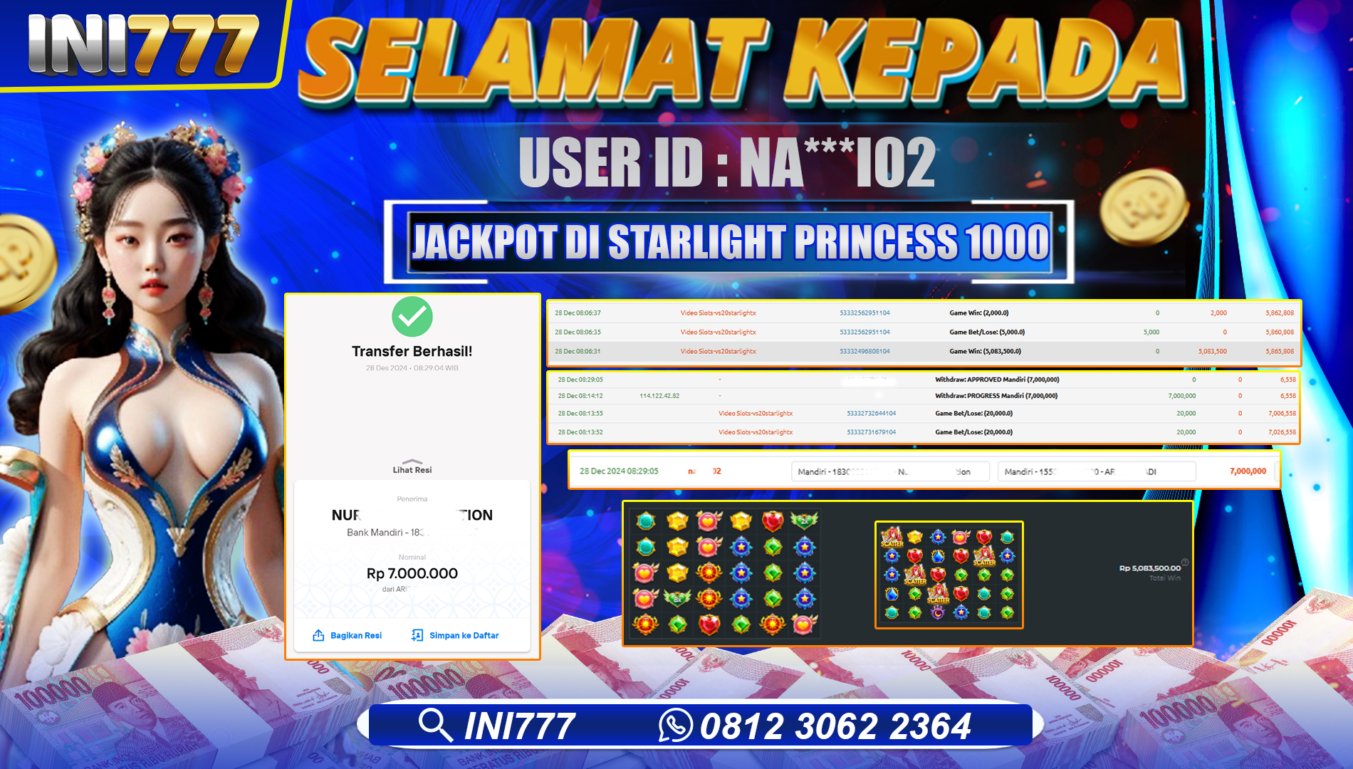 INI777 di Game Slot Starlight Princess 1000 RP.7.000.000 LUNAS