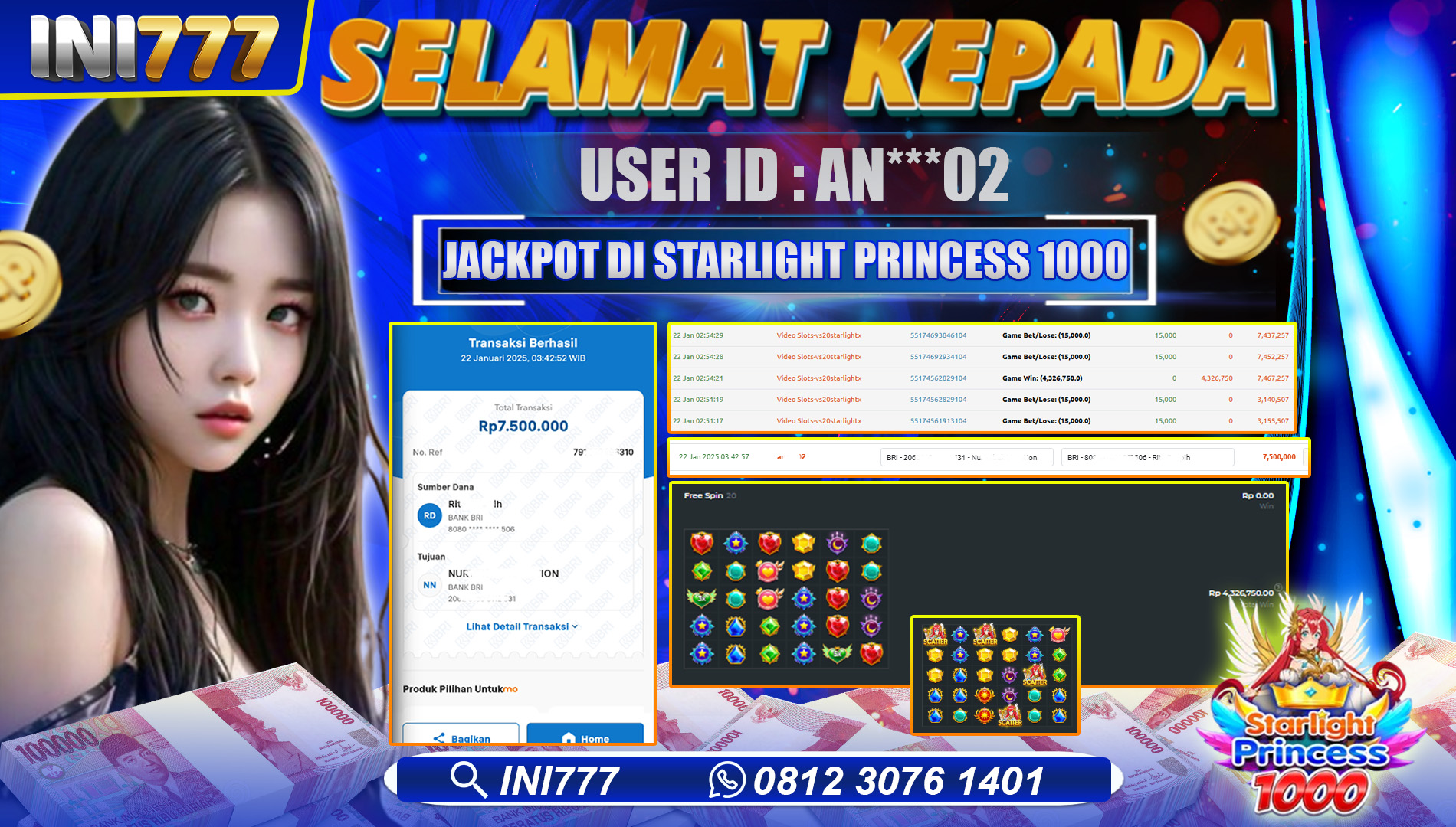 INI777 di Game Slot Starlight Princess 1000 RP.7.500.000 LUNAS