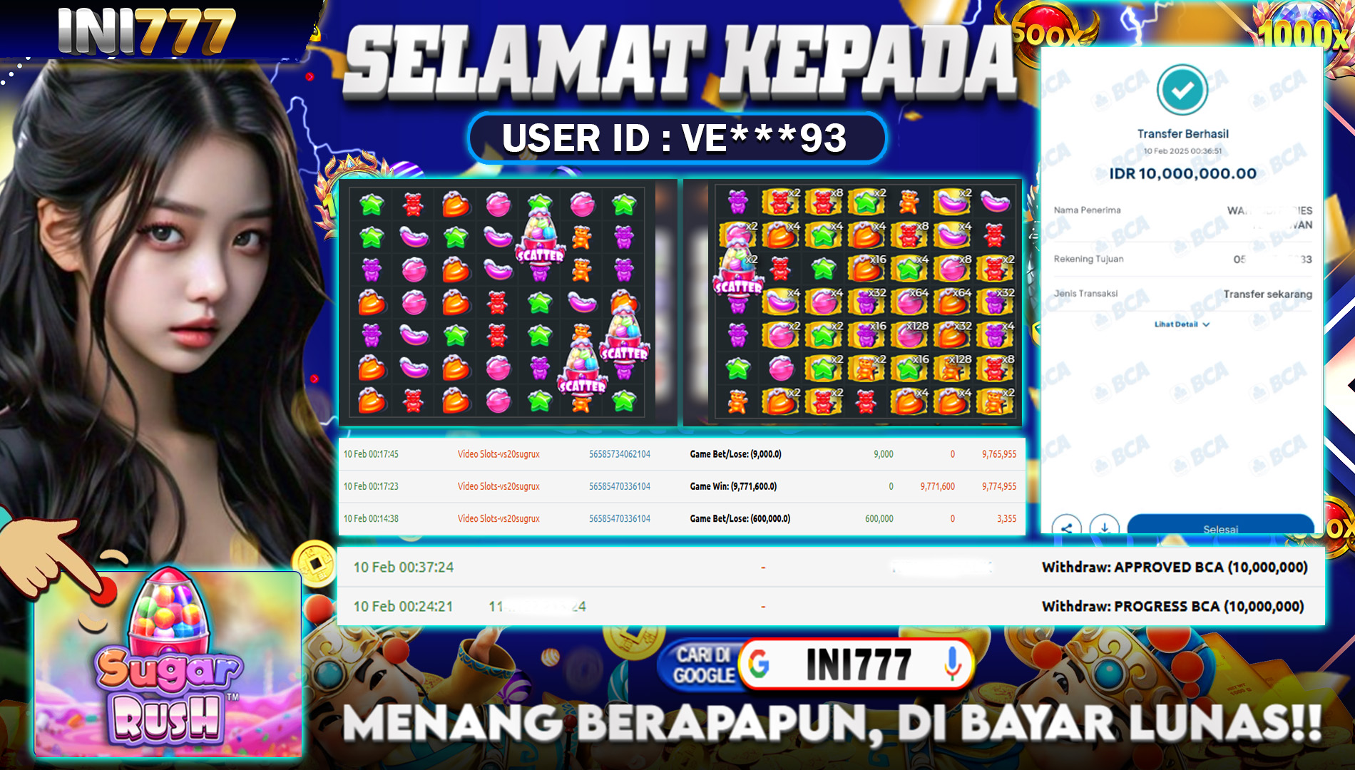 INI777 di Game Slot Sugar Rush RP.10.000.000 LUNAS