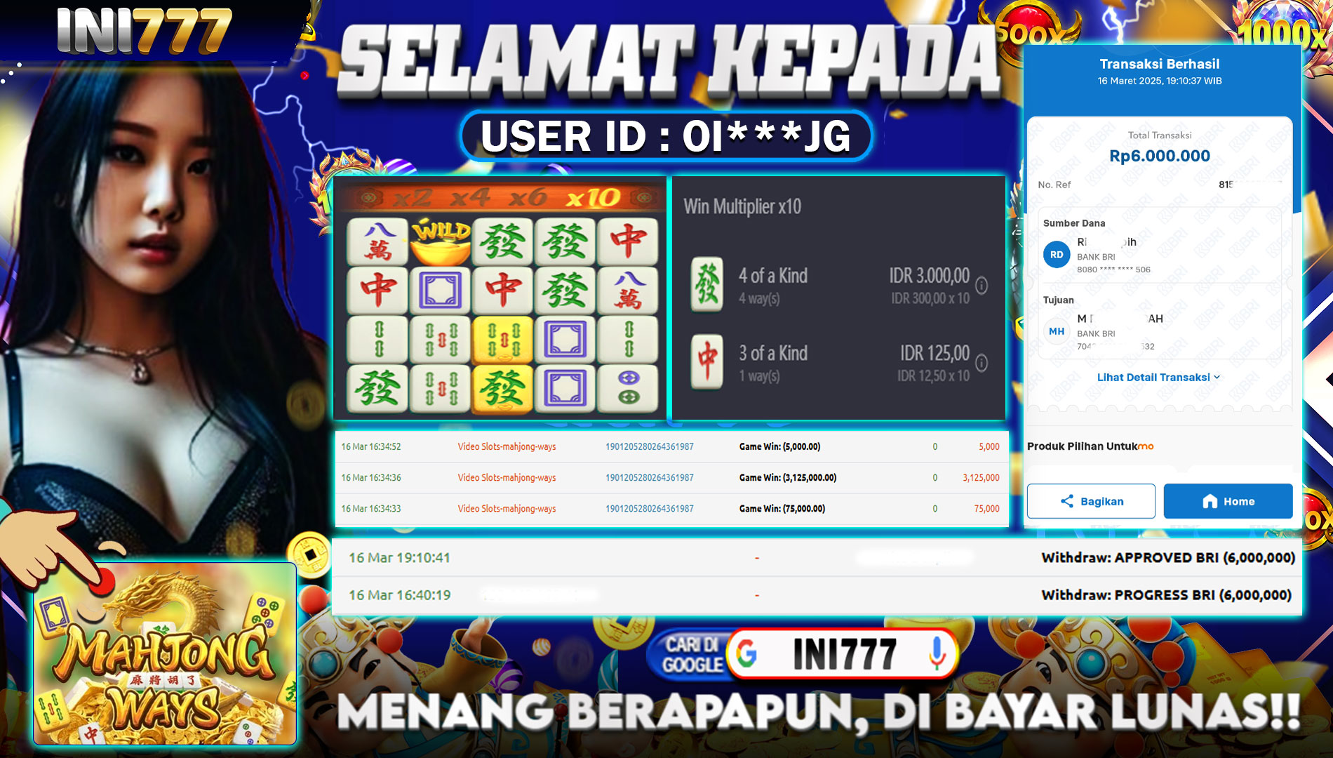 INI777 di Game Mahjong Ways RP.6.000.000 LUNAS