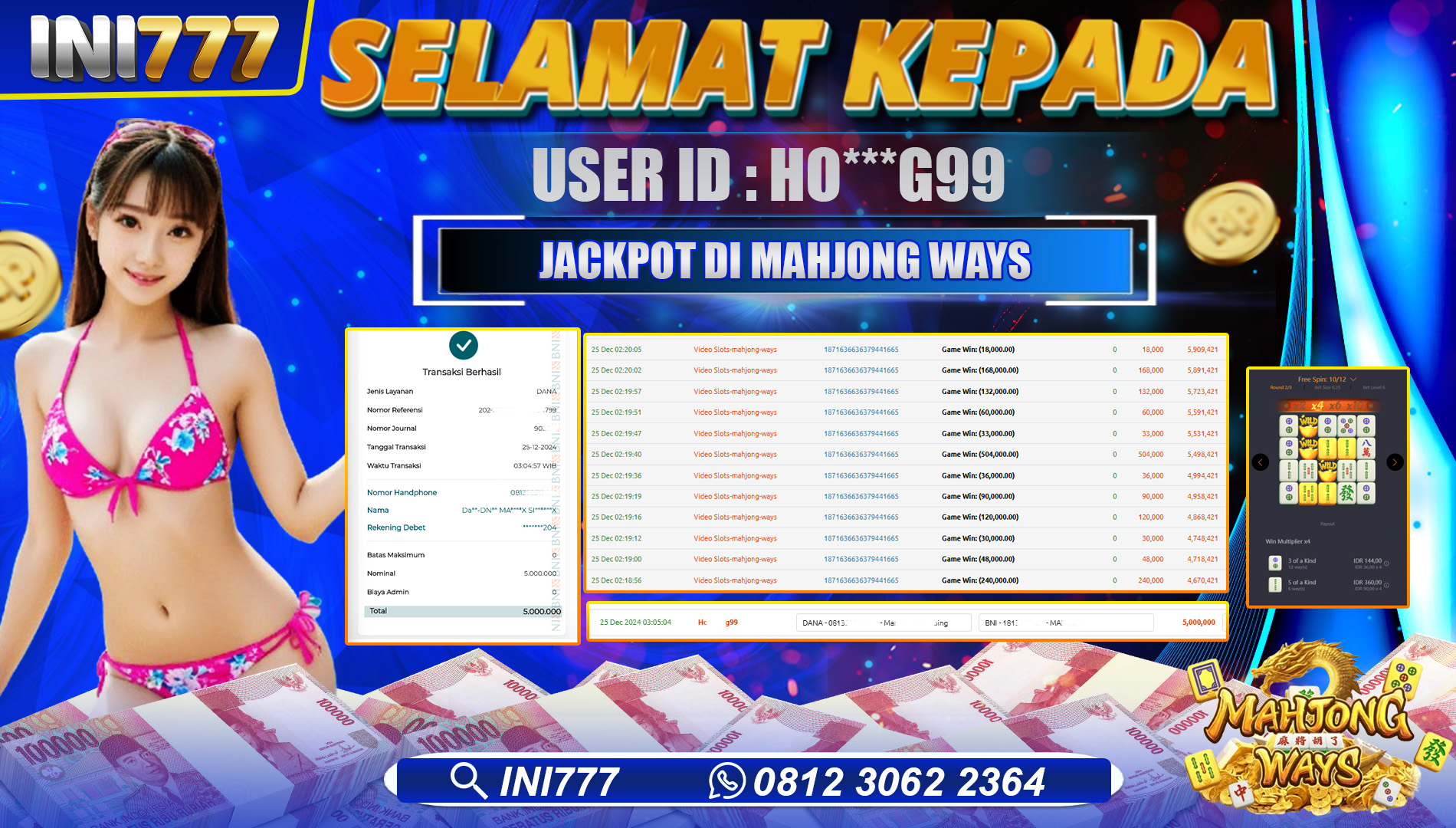 INI777 di Game Slot Mahjong Ways RP.5.000.000 LUNAS