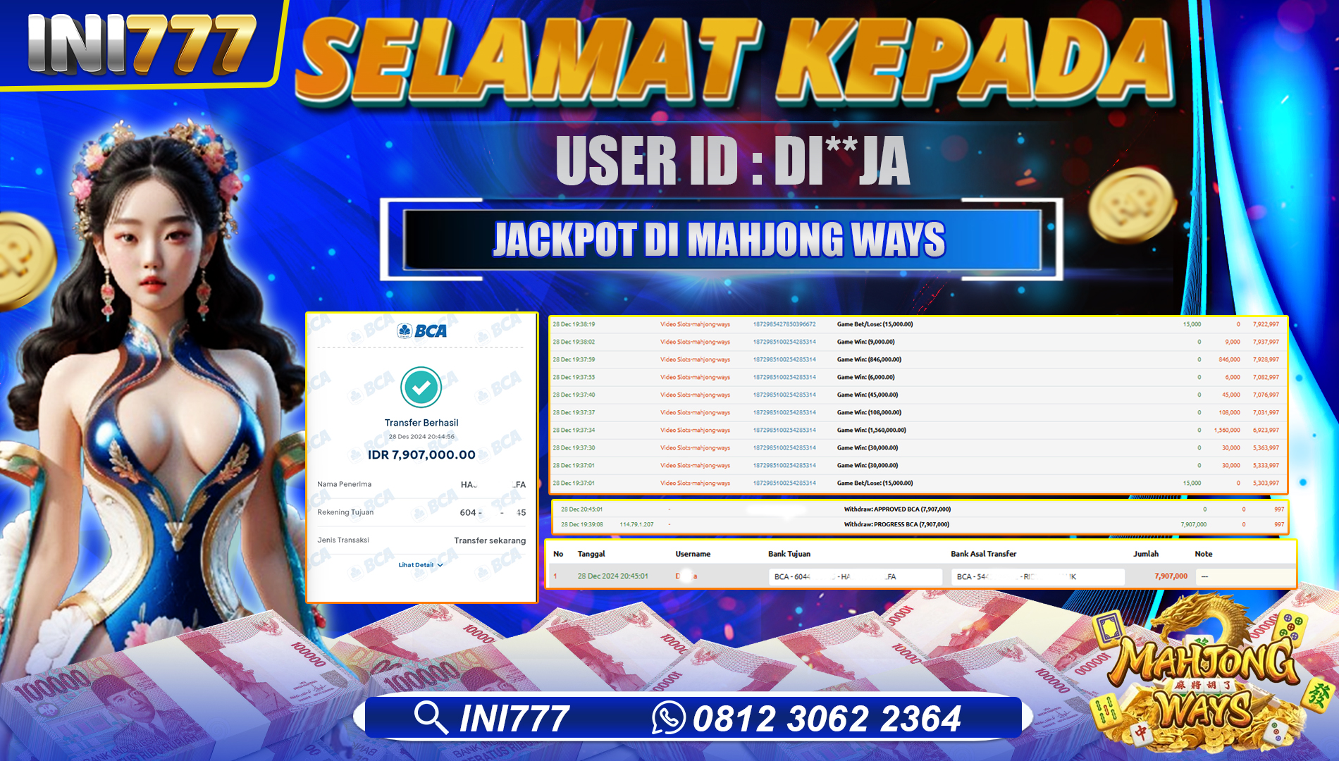 INI777 di Game Slot Mahjong Ways RP.7.907.000 LUNAS