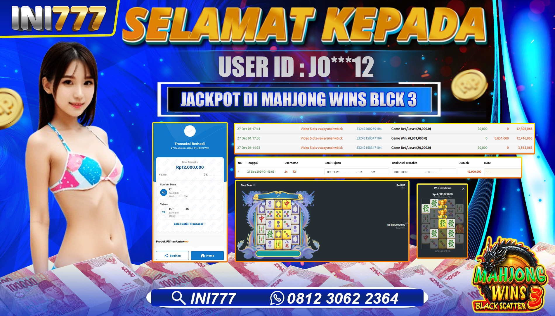 INI777 di Game Slot Mahjong Wins Black 3 RP.12.000.000 LUNAS