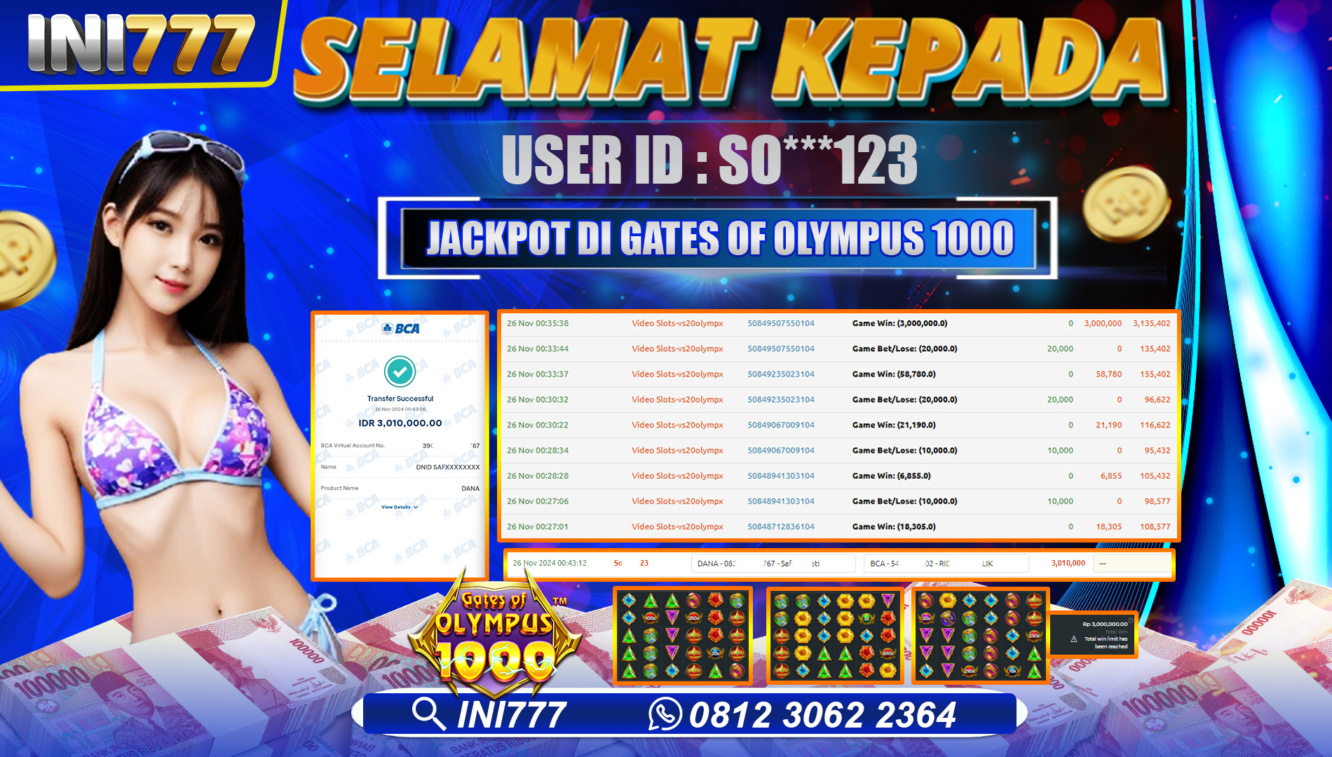 INI777 di Gates Of Olympus 1000 RP.3.010.000 LUNAS