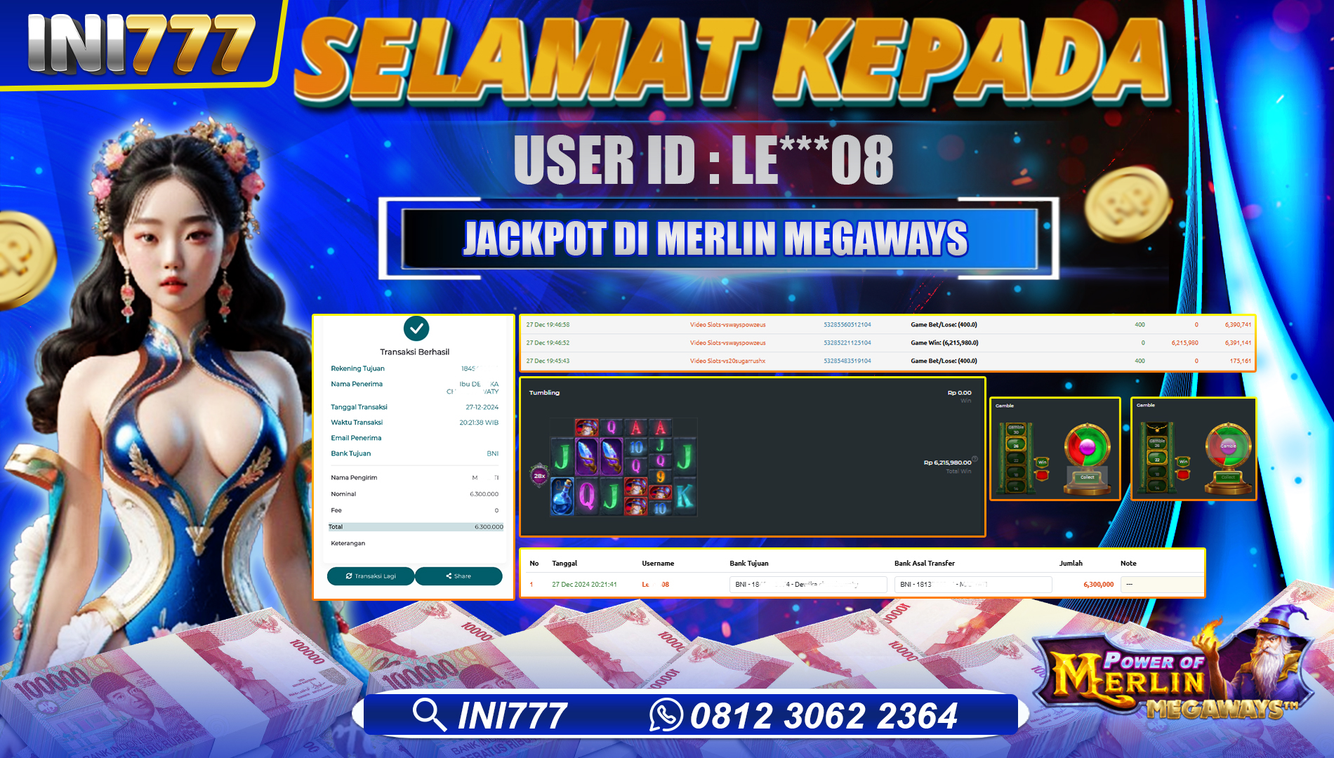 INI777 di Game Slot Power of Merlin Megaways RP.6.300.000 LUNAS