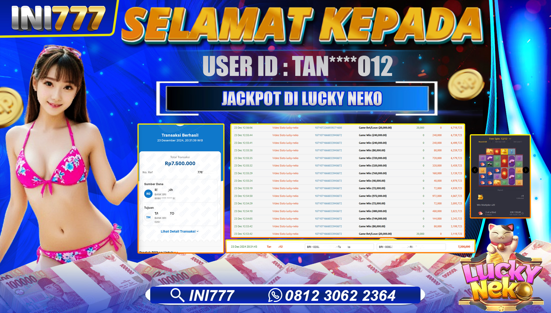 INI777 di Game Slot Lucky Neko RP.7.500.000 LUNAS