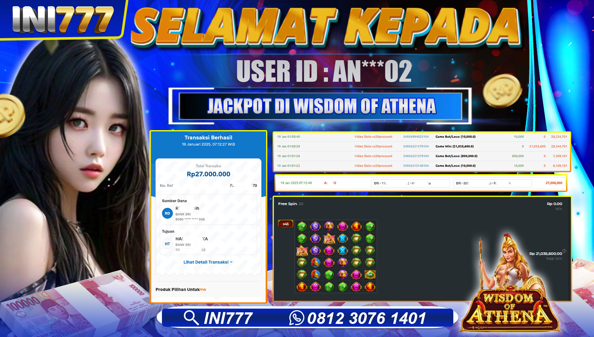 INI777 di Game Slot Wisdom of Athena RP.27.000.000 LUNAS